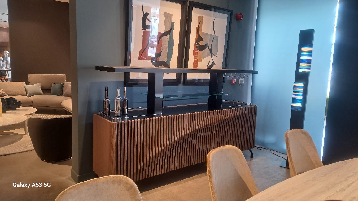 Luxury Modern Bar Cabinet with Curved Slatted Design