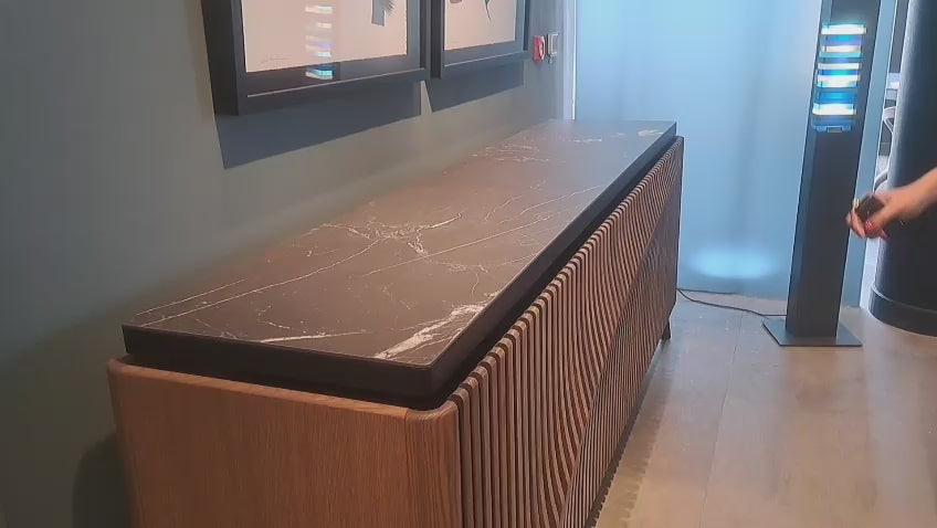 Luxury Modern Bar Cabinet with Curved Slatted Design